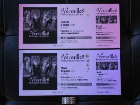 Versailles World Tour 2010 -Method of Inheritance-Europe : my tickets for French concerts